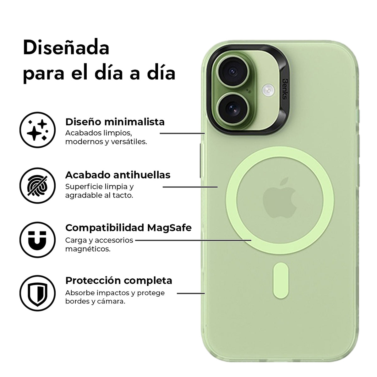 Benks Funda con Airbags Anticaídas para iPhone 17 Compatible con MagSafe, Verde