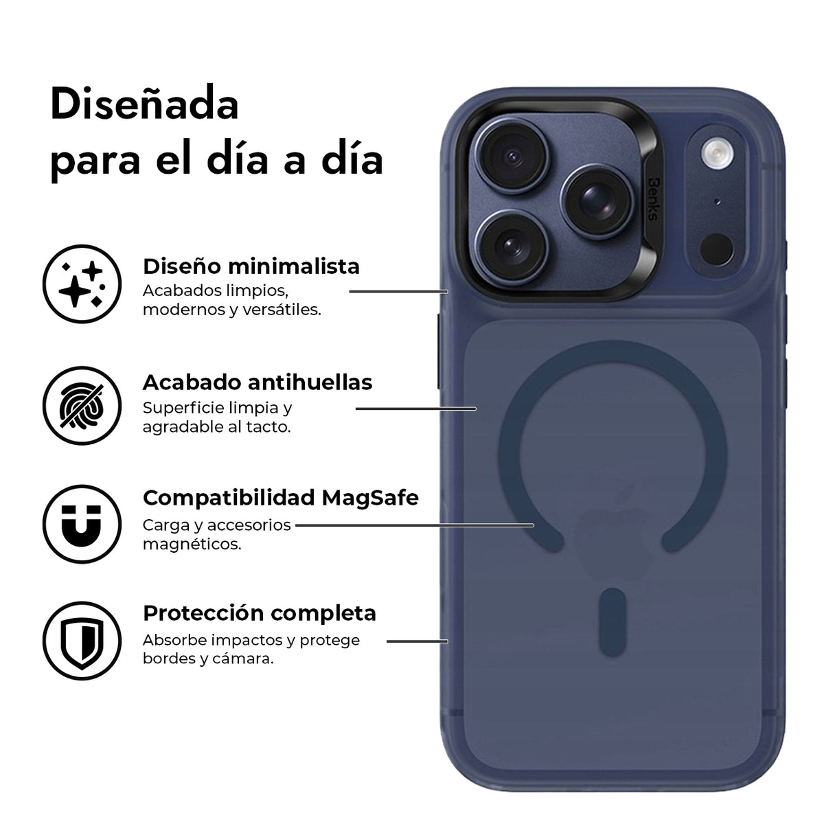 Benks Funda con Airbags Anticaídas para iPhone 17 Pro Compatible con MagSafe, Azul