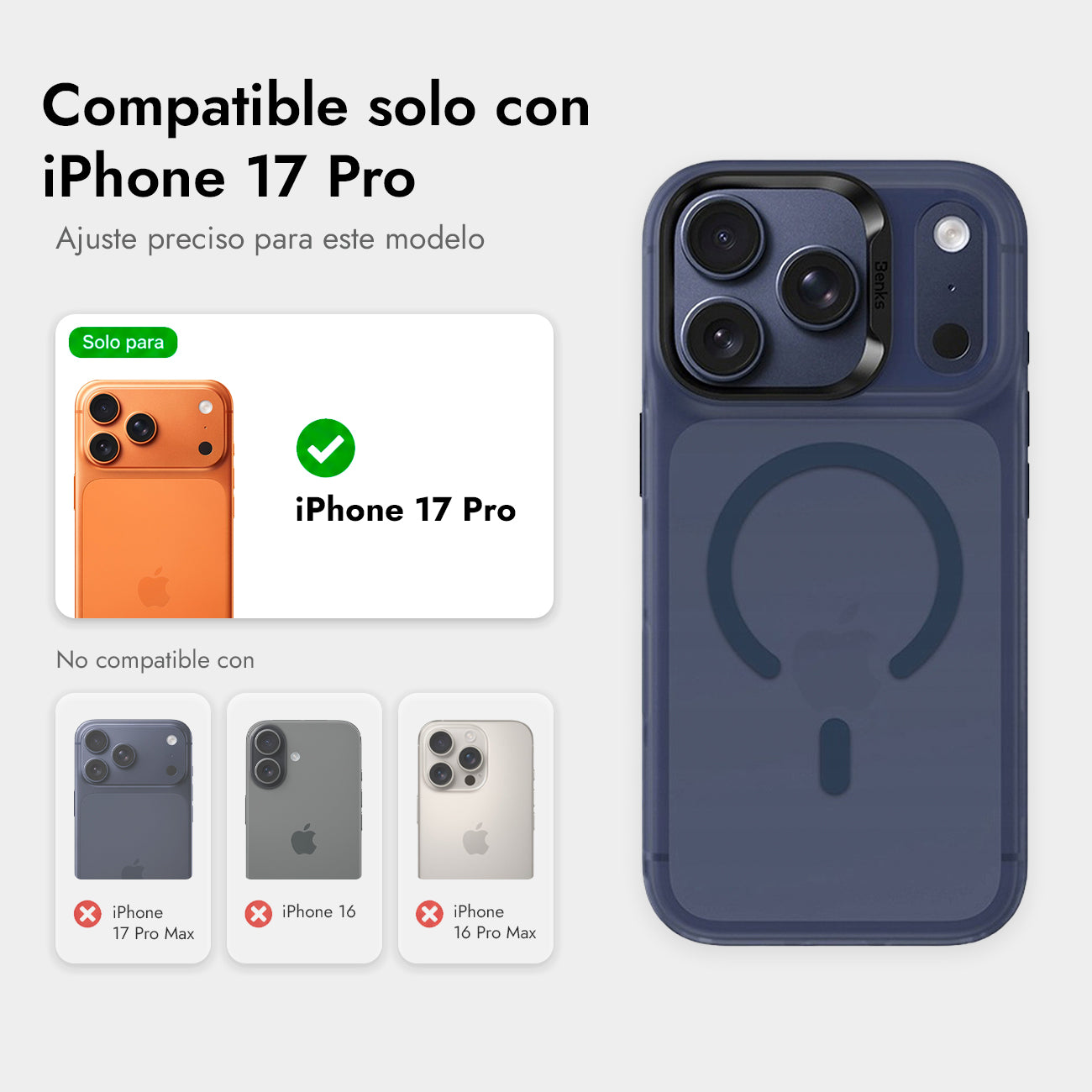 Benks Funda con Airbags Anticaídas para iPhone 17 Pro Compatible con MagSafe, Azul