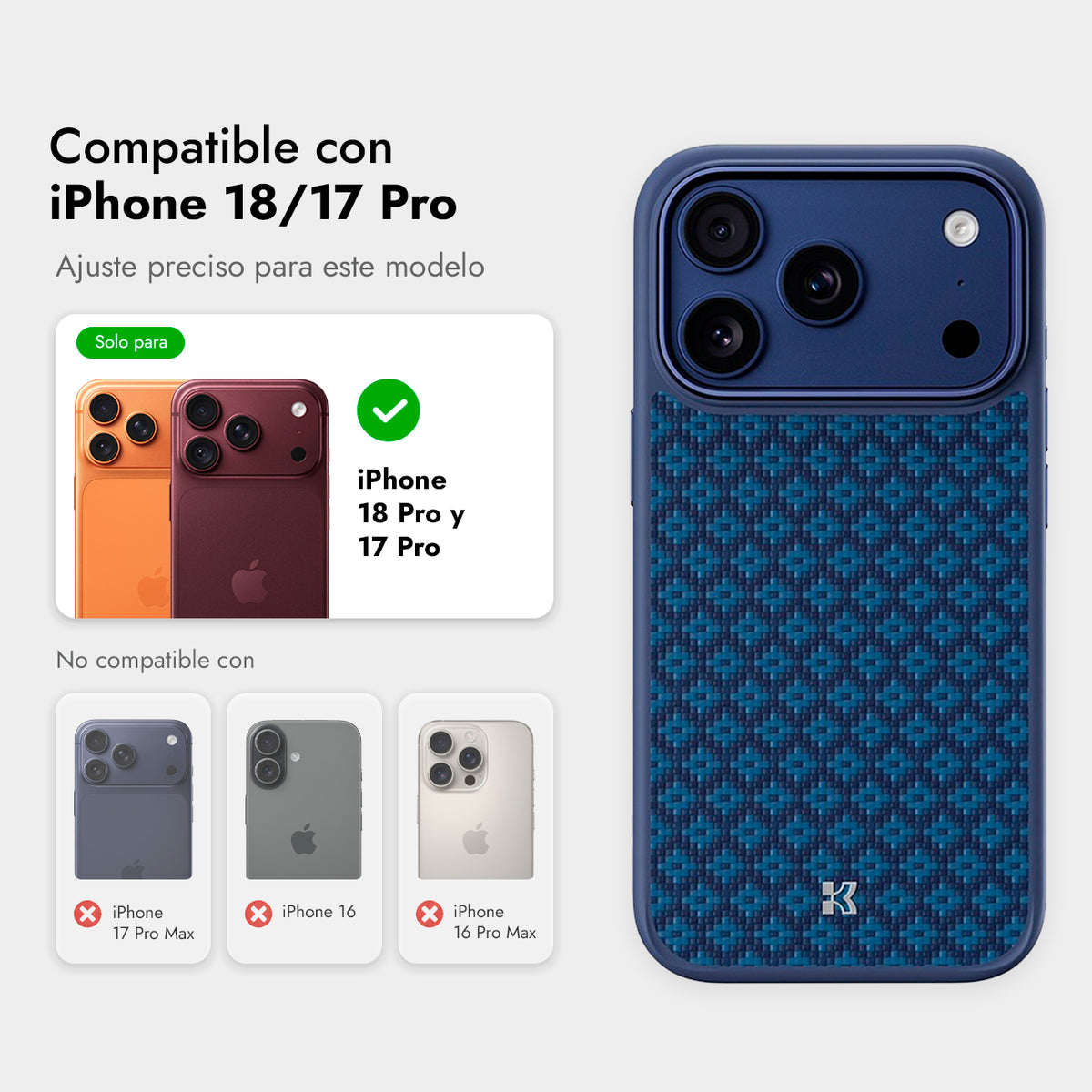 Benks Funda ArmorPro ArmorGrid de Fibra de Aramida Kevlar para iPhone 17 Pro/18 Pro Compatible con MagSafe, Azul Celeste