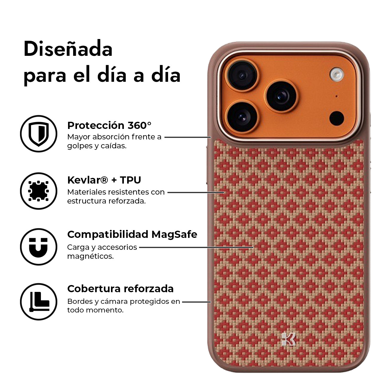 Benks Funda ArmorGrid de Fibra de Aramida Kevlar para iPhone 17 Pro/18 Pro Compatible con MagSafe, Naranja