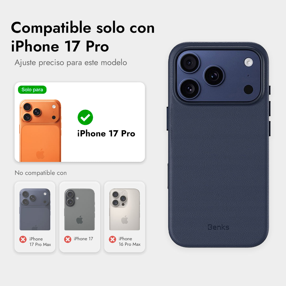 Benks Funda de Acabado Tipo Piel para iPhone 17 Pro/18 Pro Compatible con MagSafe, Azul
