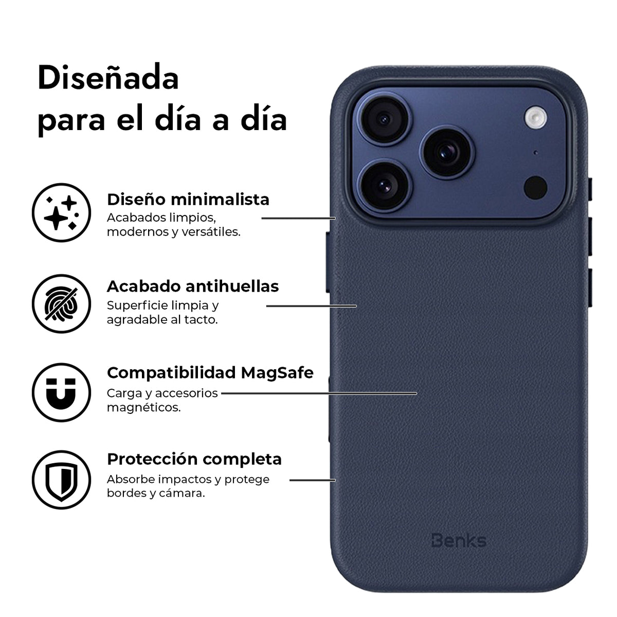 Benks Funda de Acabado Tipo Piel para iPhone 17 Pro/18 Pro Compatible con MagSafe, Azul