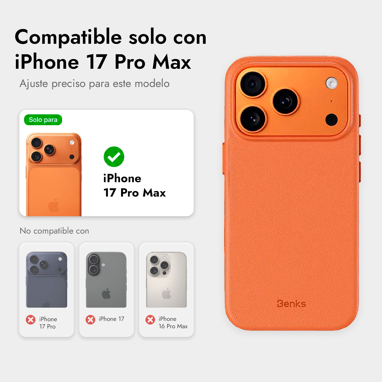 Benks Funda de Acabado Tipo Piel para iPhone 17 Pro Max/18 Pro Max Compatible con MagSafe, Naranja
