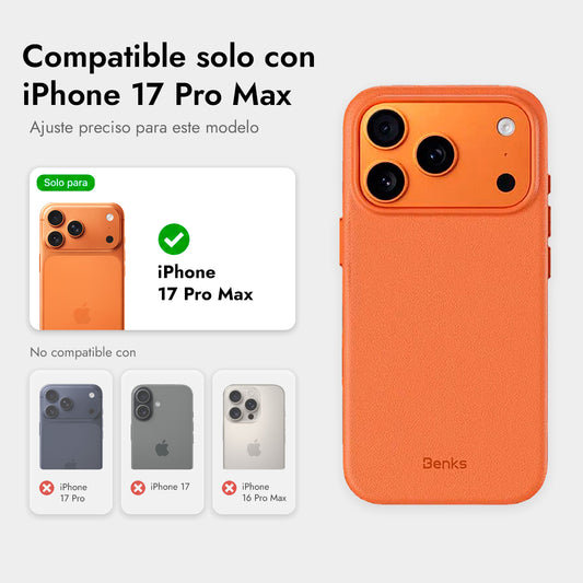 Benks Funda de Acabado Tipo Piel para iPhone 17 Pro Max/18 Pro Max Compatible con MagSafe, Naranja