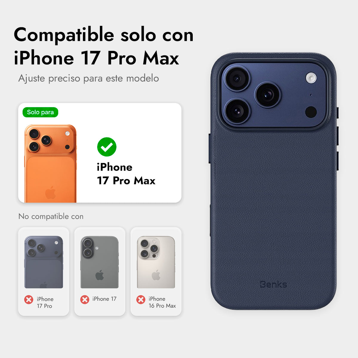 Benks Funda de Acabado Tipo Piel para iPhone 17 Pro Max/18 Pro Max Compatible con MagSafe, Azul