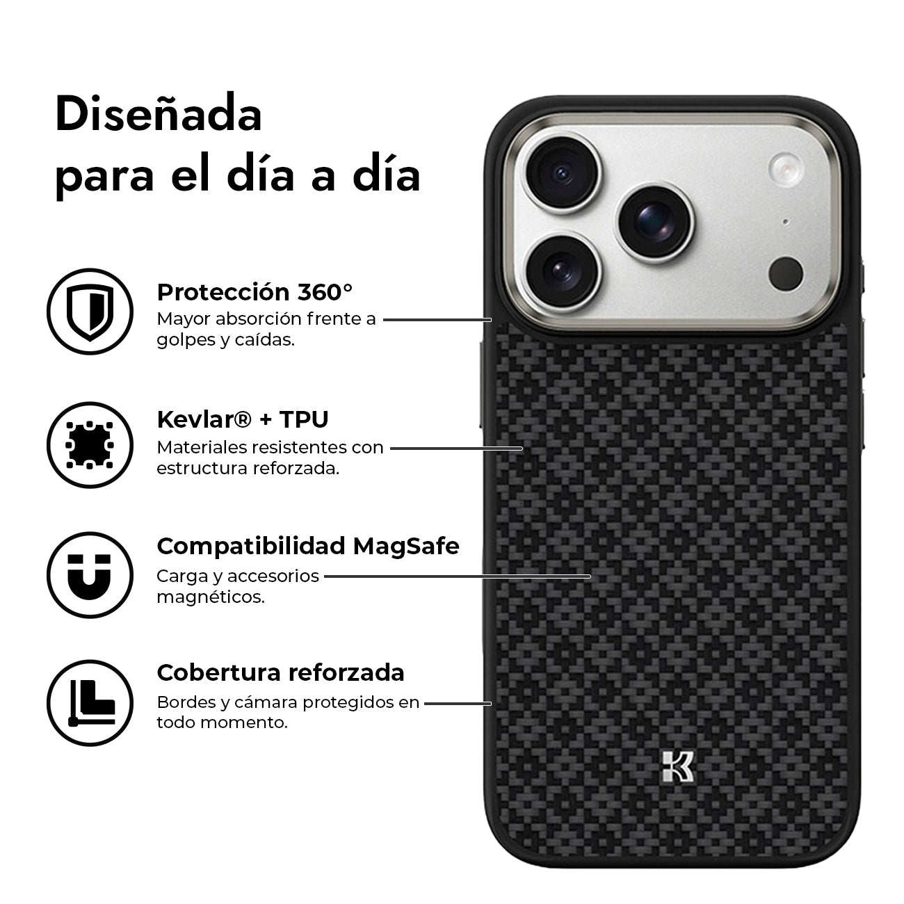 Benks Funda ArmorGrid de Fibra de Aramida Kevlar para iPhone 17 Pro Max/18 Pro Max Compatible con MagSafe, Negra