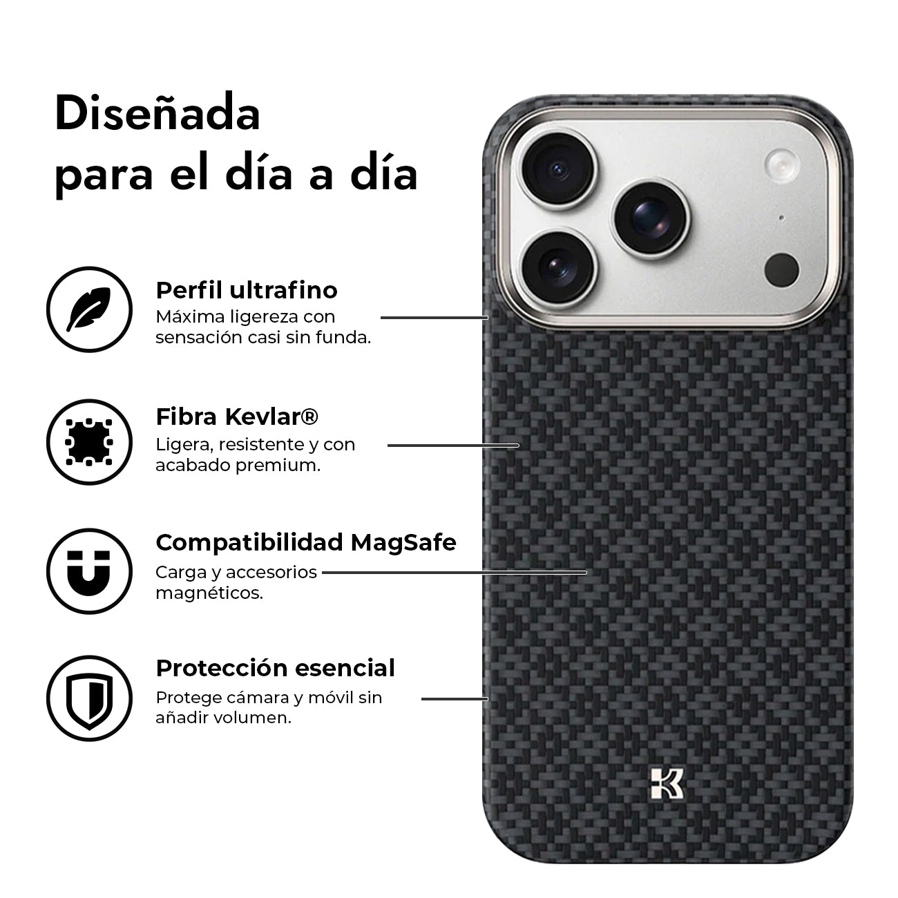 Benks Funda ArmorGrid de Fibra de Aramida Kevlar 1000D para iPhone 17 Pro/18 Pro Compatible con MagSafe, Negra