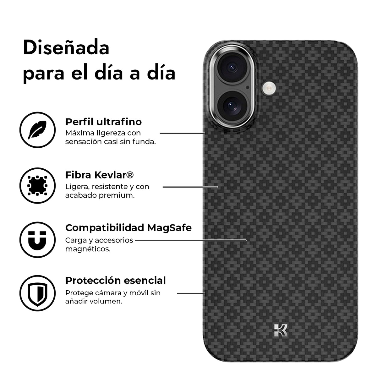 Benks Funda ArmorGrid de Fibra de Aramida Kevlar 1000D para iPhone 17 Compatible con MagSafe, Negra