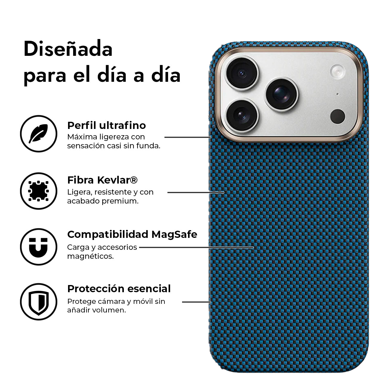 Benks Funda ArmorTint de Fibra de Aramida Kevlar para iPhone 17 Pro/18 Pro Compatible con MagSafe, Azul