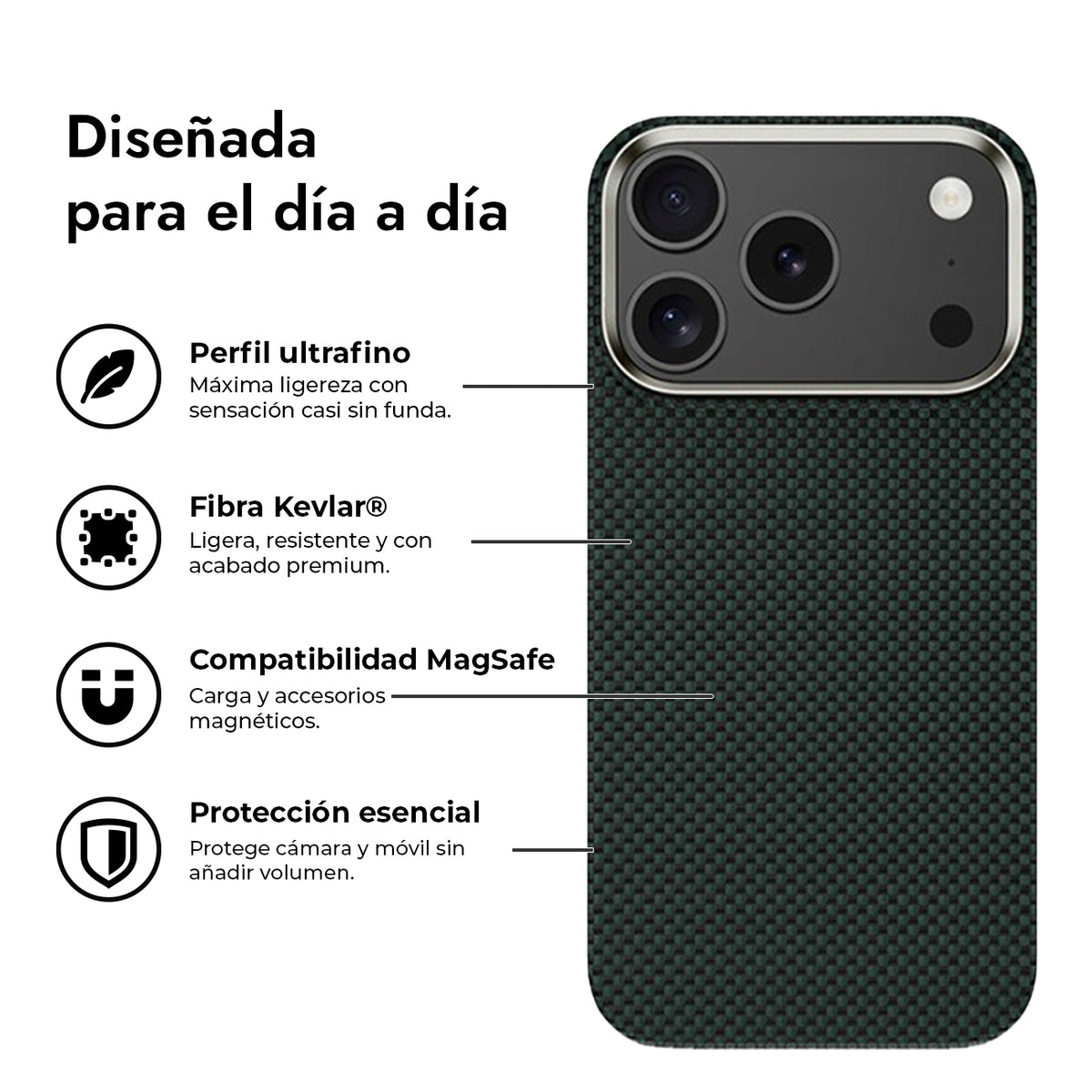 Benks Funda de Fibra de Aramida Kevlar 1000D para iPhone 17 Pro/18 Pro Compatible con MagSafe, Verde