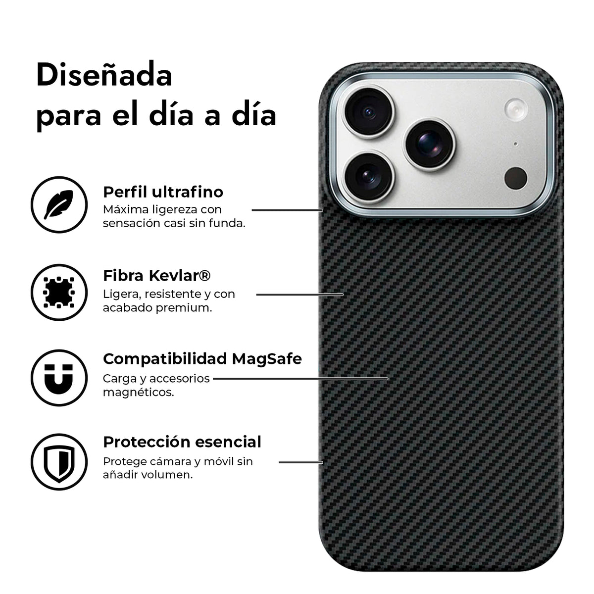 Benks Funda ArmorPro Prestige de Fibra de Aramida Kevlar 600D para iPhone 17 Pro/18 Pro Compatible con MagSafe, Negra