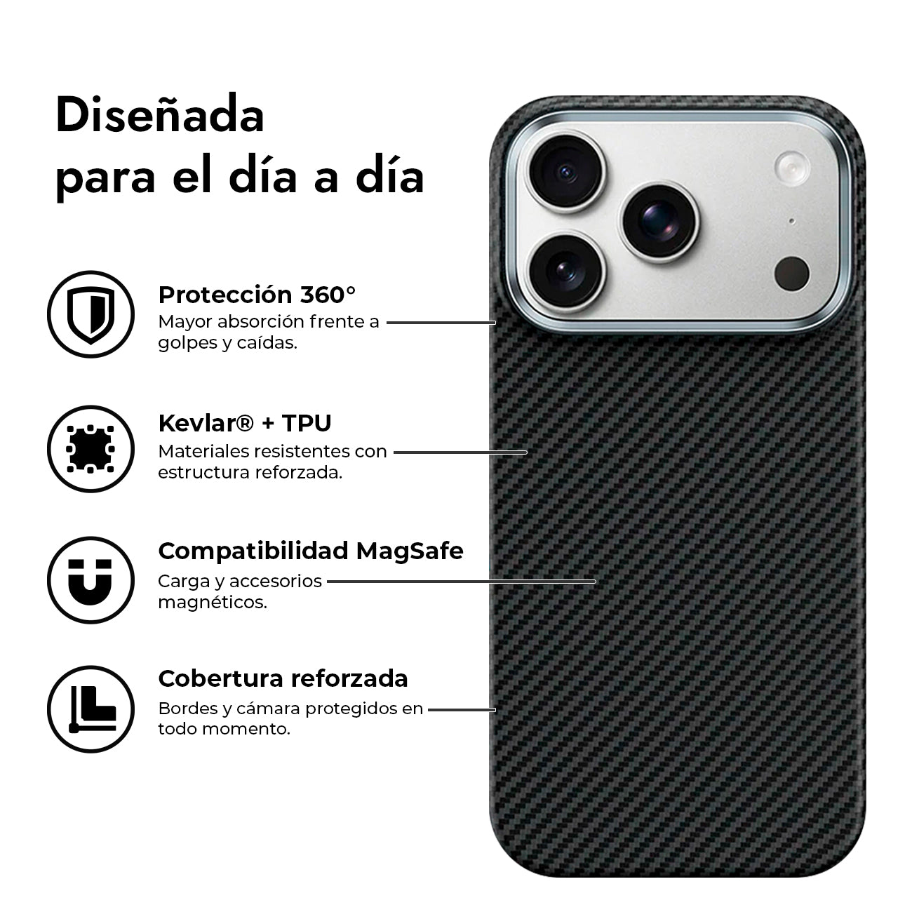Benks Funda ArmorPro Prestige de Fibra de Aramida Kevlar 600D para iPhone 17 Pro/18 Pro Compatible con MagSafe, Negra