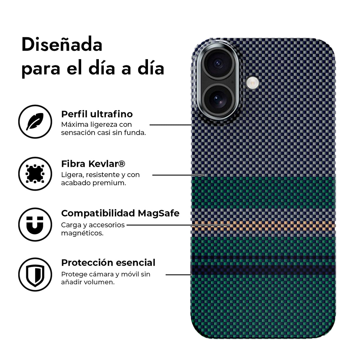 Benks Funda Aurora de Fibra de Aramida Kevlar para iPhone 17 Compatible con MagSafe, Verde