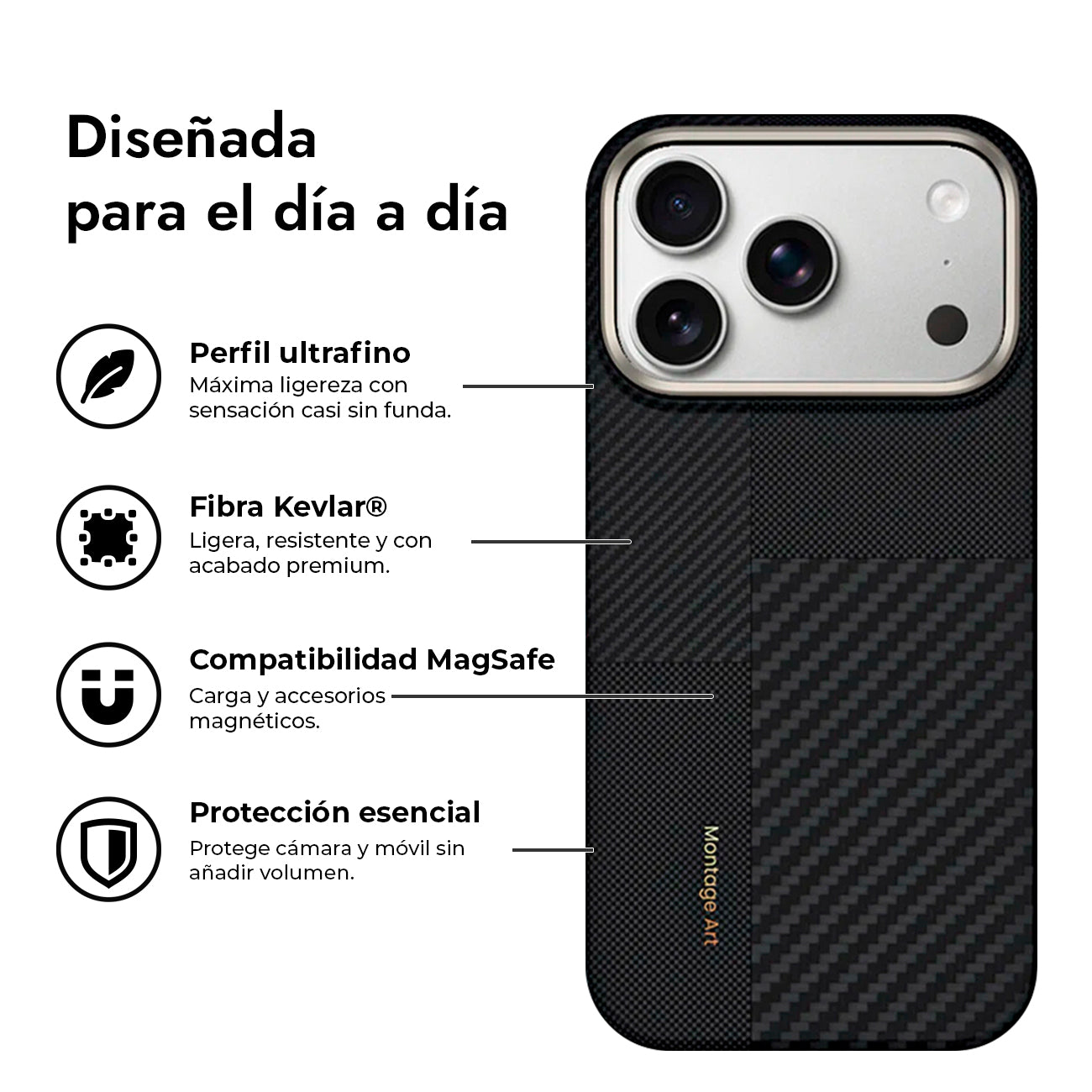 Benks Funda ArmorPro Montage de Fibra de Aramida Kevlar 600D + 1500D para iPhone 17 Pro/18 Pro Compatible con MagSafe, Negra