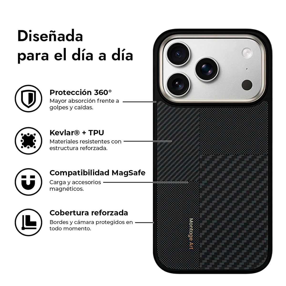 Benks Funda ArmorPro Montage de Fibra de Aramida Kevlar para iPhone 17 Pro/18 Pro Compatible con MagSafe, Negro