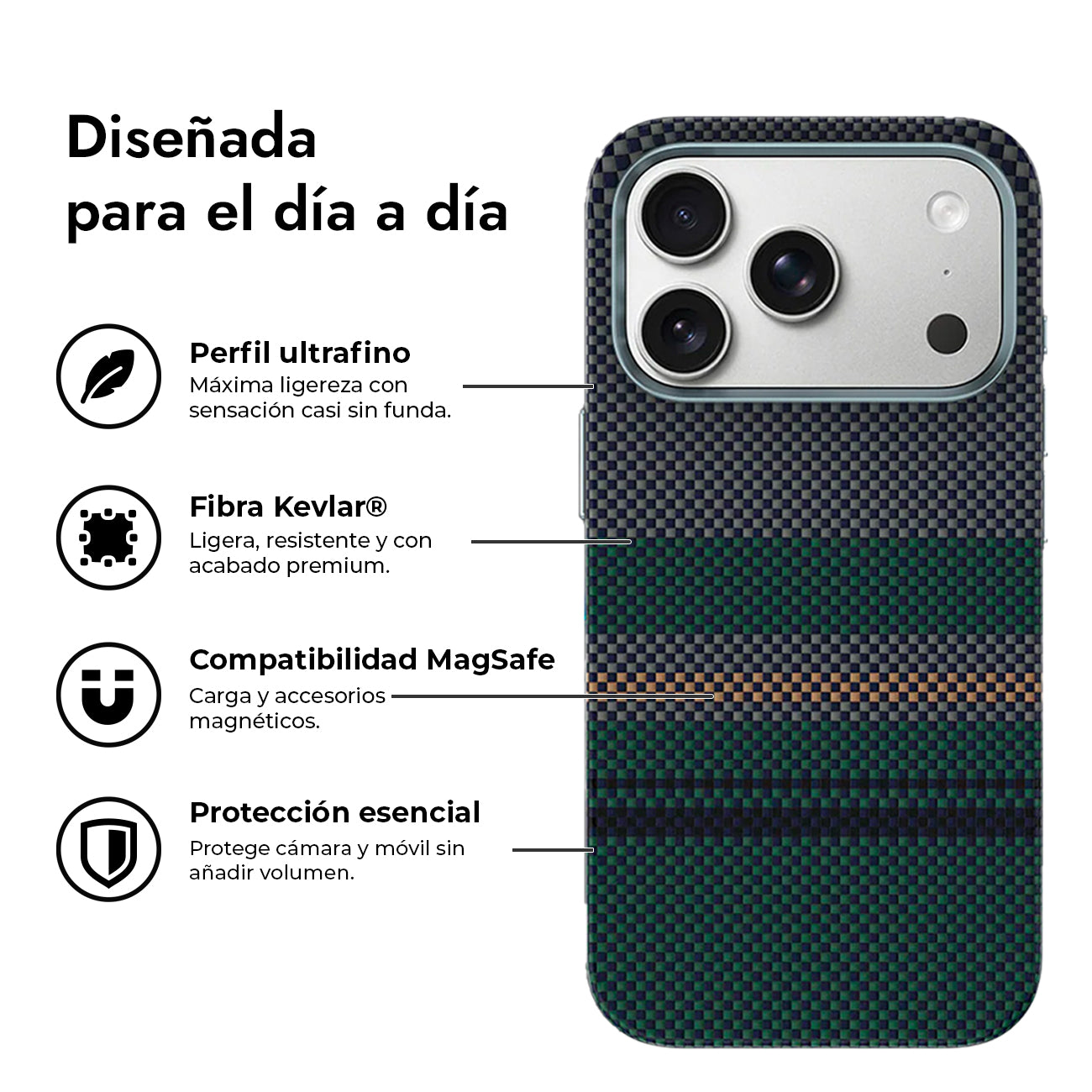 Benks Funda Aurora de Fibra de Aramida Kevlar para iPhone 17 Pro/18 Pro Compatible con MagSafe, Verde