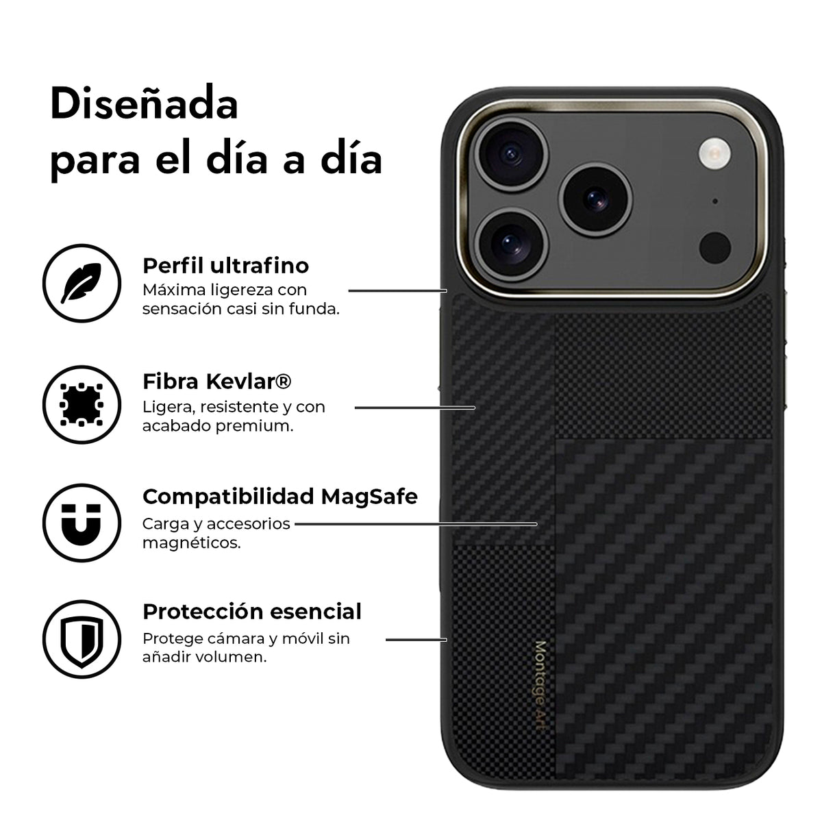Benks Funda ArmorPro Montage de Fibra de Aramida Kevlar 600D + 1500D para iPhone 17 Pro Max/18 Pro Max Compatible con MagSafe, Negra