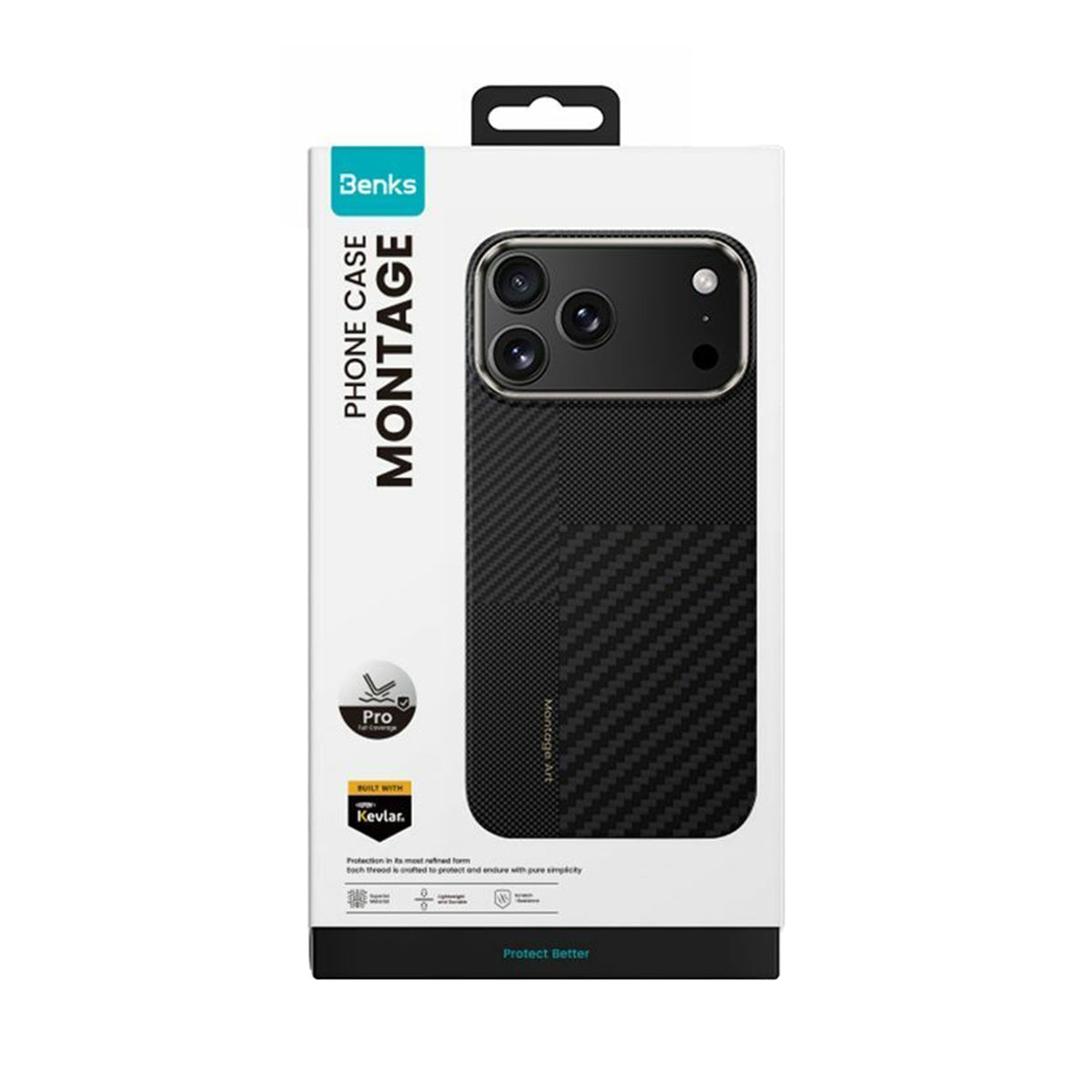 Benks Funda ArmorPro Montage de Fibra de Aramida Kevlar 600D + 1500D para iPhone 17 Pro Max/18 Pro Max Compatible con MagSafe, Negra