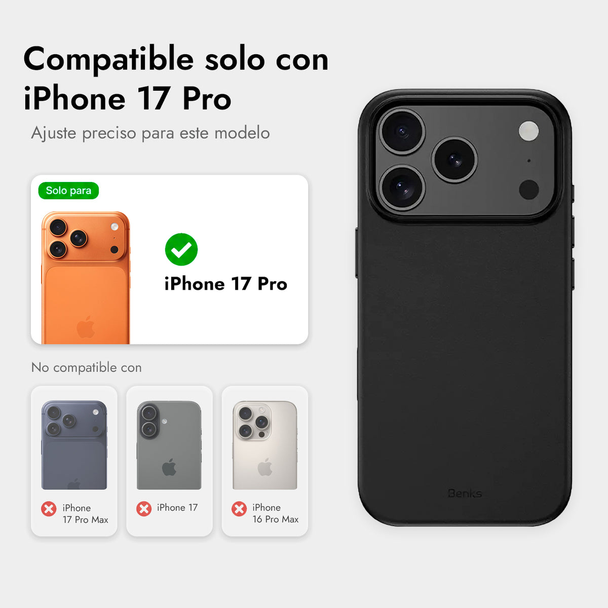 Benks Funda de Acabado Tipo Piel para iPhone 17 Pro/18 Pro Compatible con MagSafe, Negra