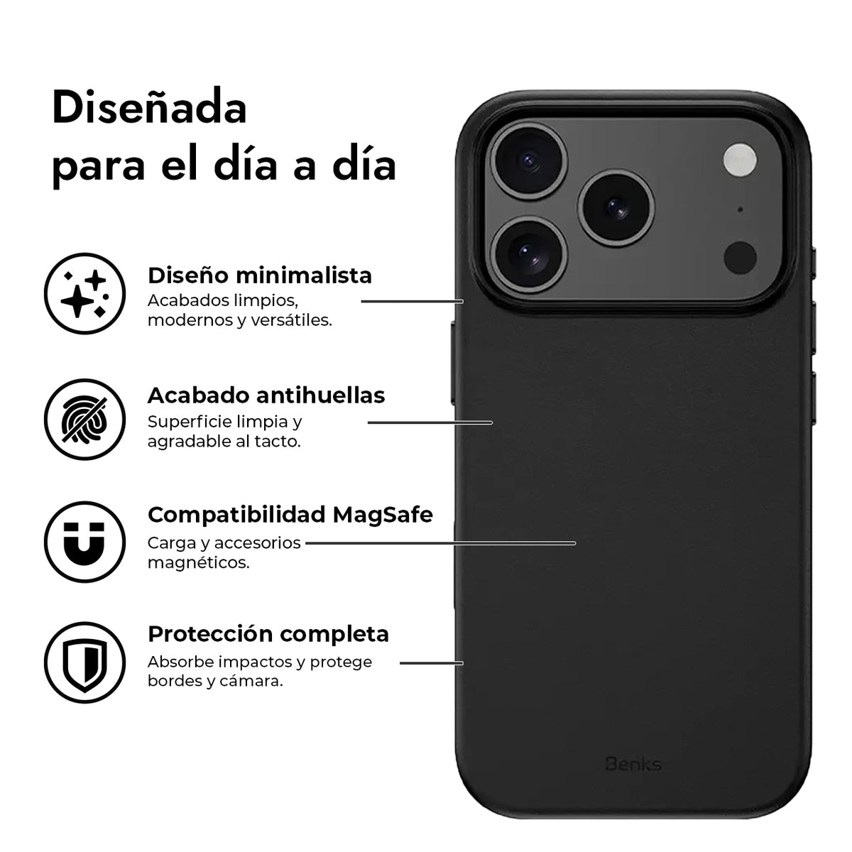 Benks Funda de Acabado Tipo Piel para iPhone 17 Pro Max/18 Pro Max Compatible con MagSafe, Negra