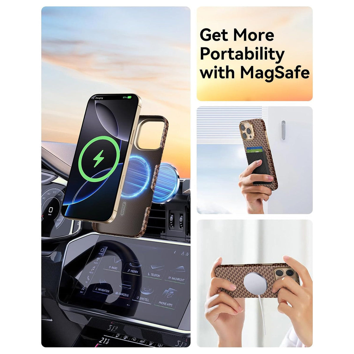 RAPTIC Funda Skin Origin de Fibra de Aramida para iPhone 16 Pro Max Compatible con MagSafe, Humble