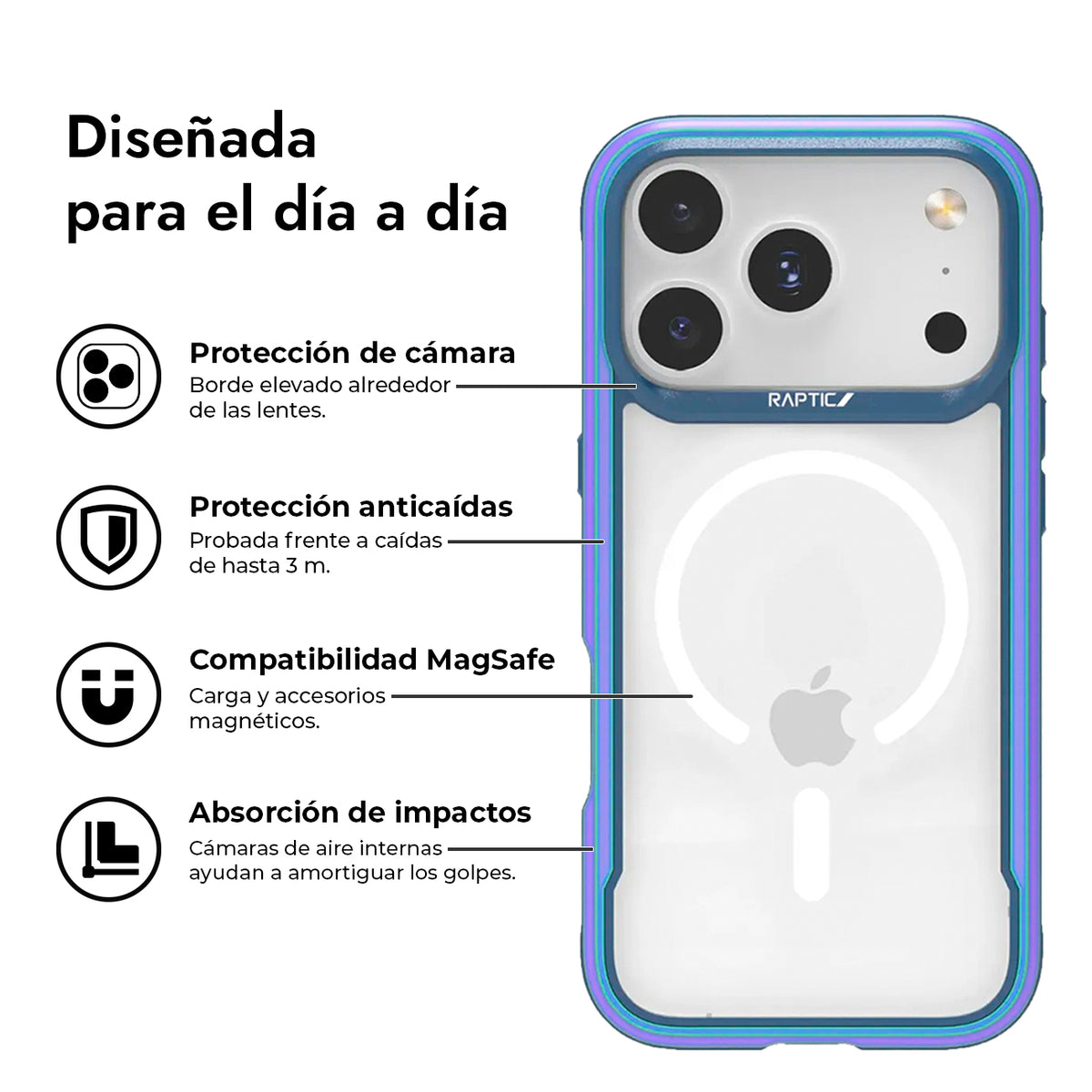 RAPTIC Funda Shield Classic para iPhone 17 Pro/18 Pro Compatible con MagSafe, Iridescent