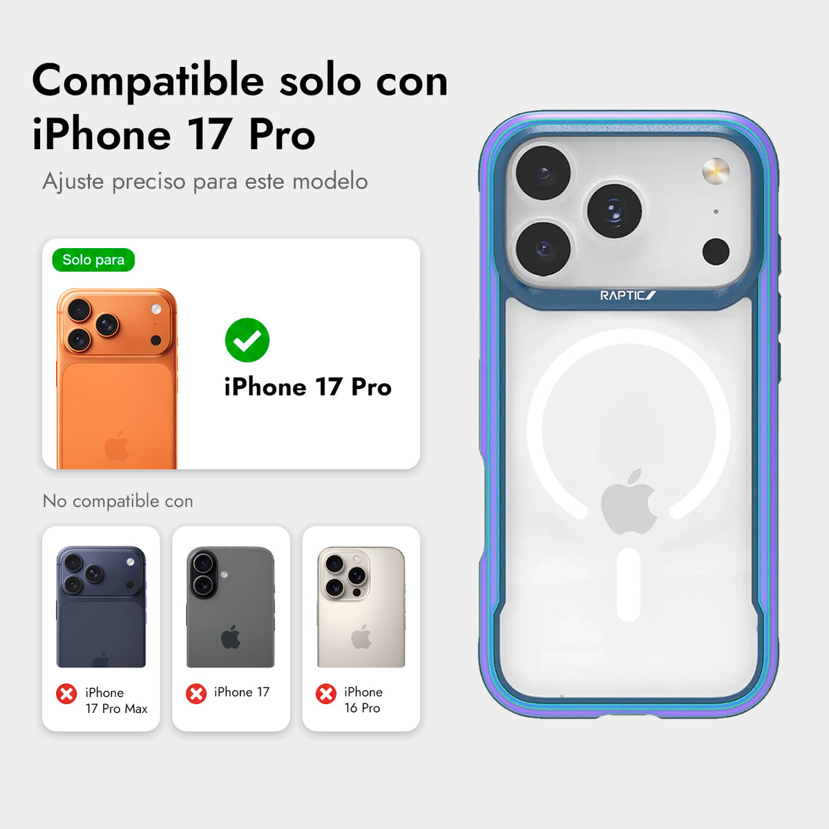 RAPTIC Funda Shield Classic para iPhone 17 Pro/18 Pro Compatible con MagSafe, Iridescent