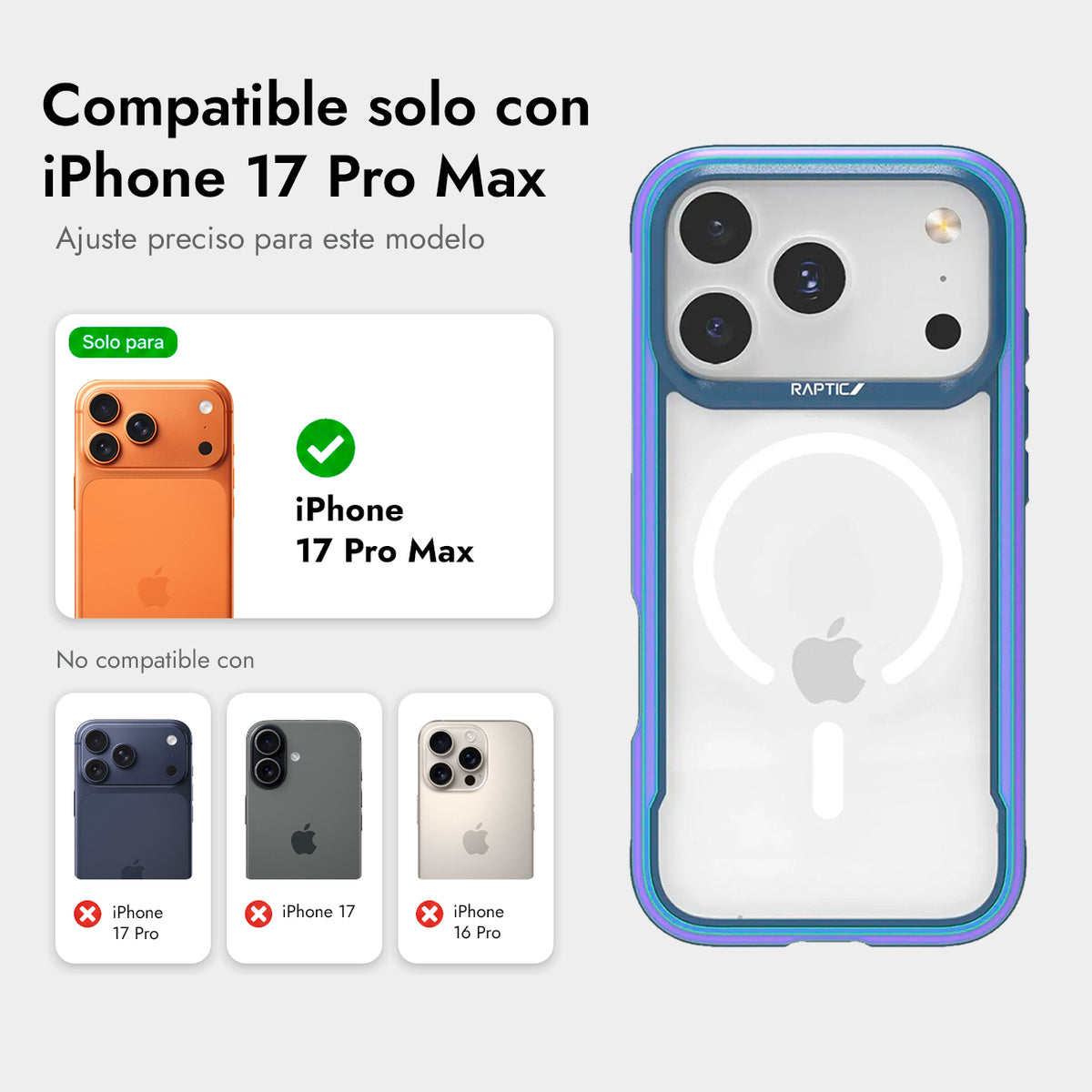 RAPTIC Funda Shield Classic para iPhone 17 Pro Max/18 Pro Max Compatible con MagSafe, Iridescent