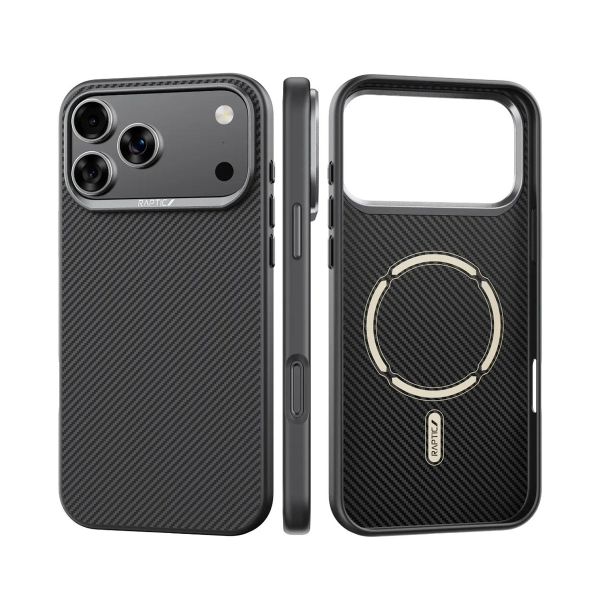 RAPTIC Funda de Fibra de Aramida 600D para iPhone 17 Pro/18 Pro Compatible con MagSafe, Negro