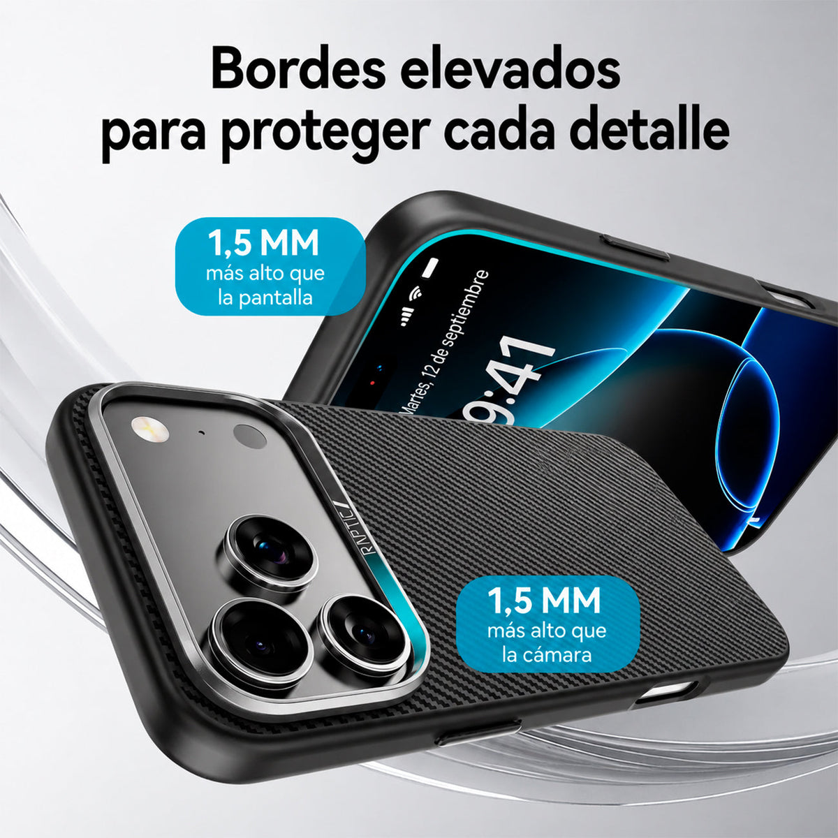 RAPTIC Funda de Fibra de Aramida 600D para iPhone 17 Pro/18 Pro Compatible con MagSafe, Negro