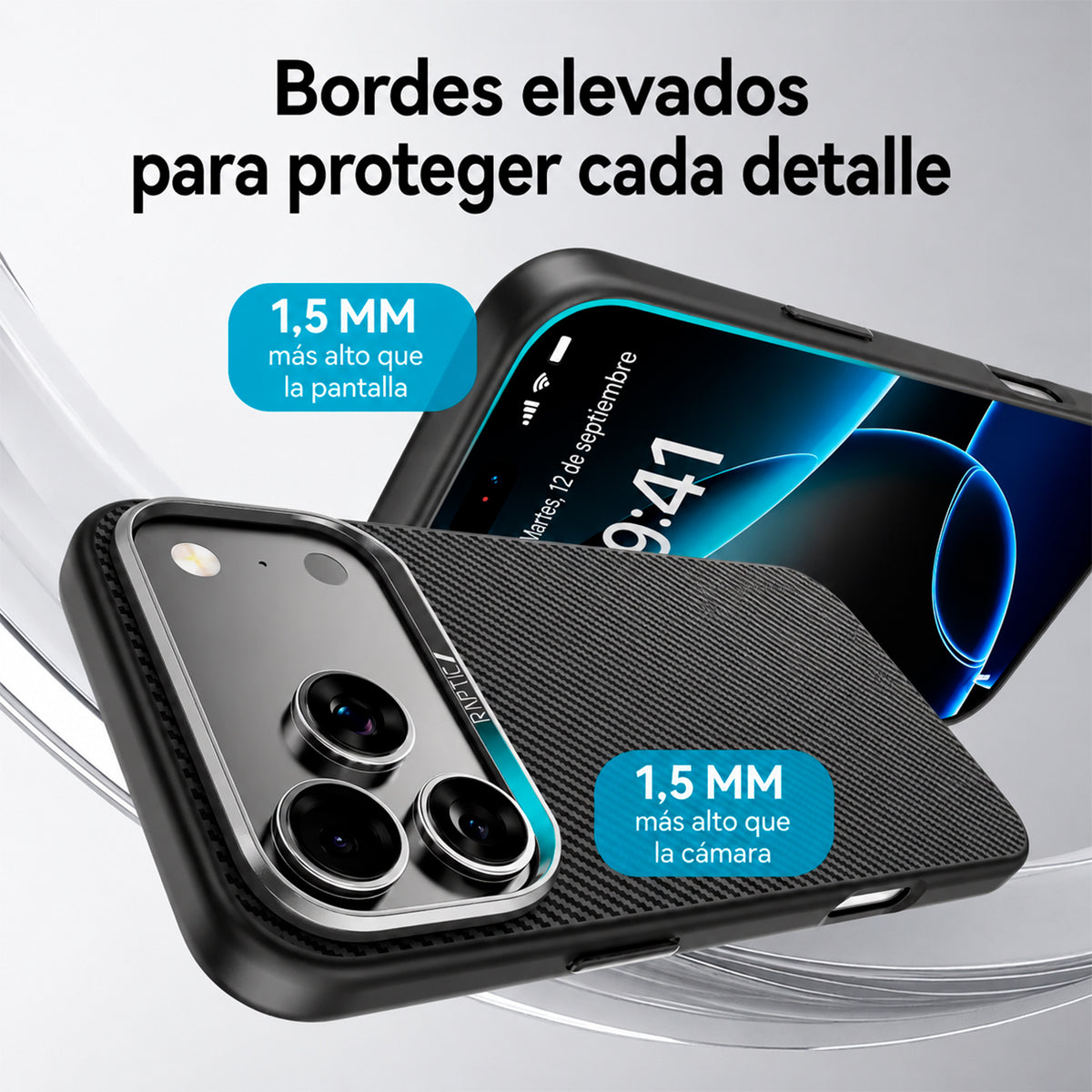 RAPTIC Funda de Fibra de Aramida 600D para iPhone 17 Pro Max/18 Pro Max Compatible con MagSafe, Negro