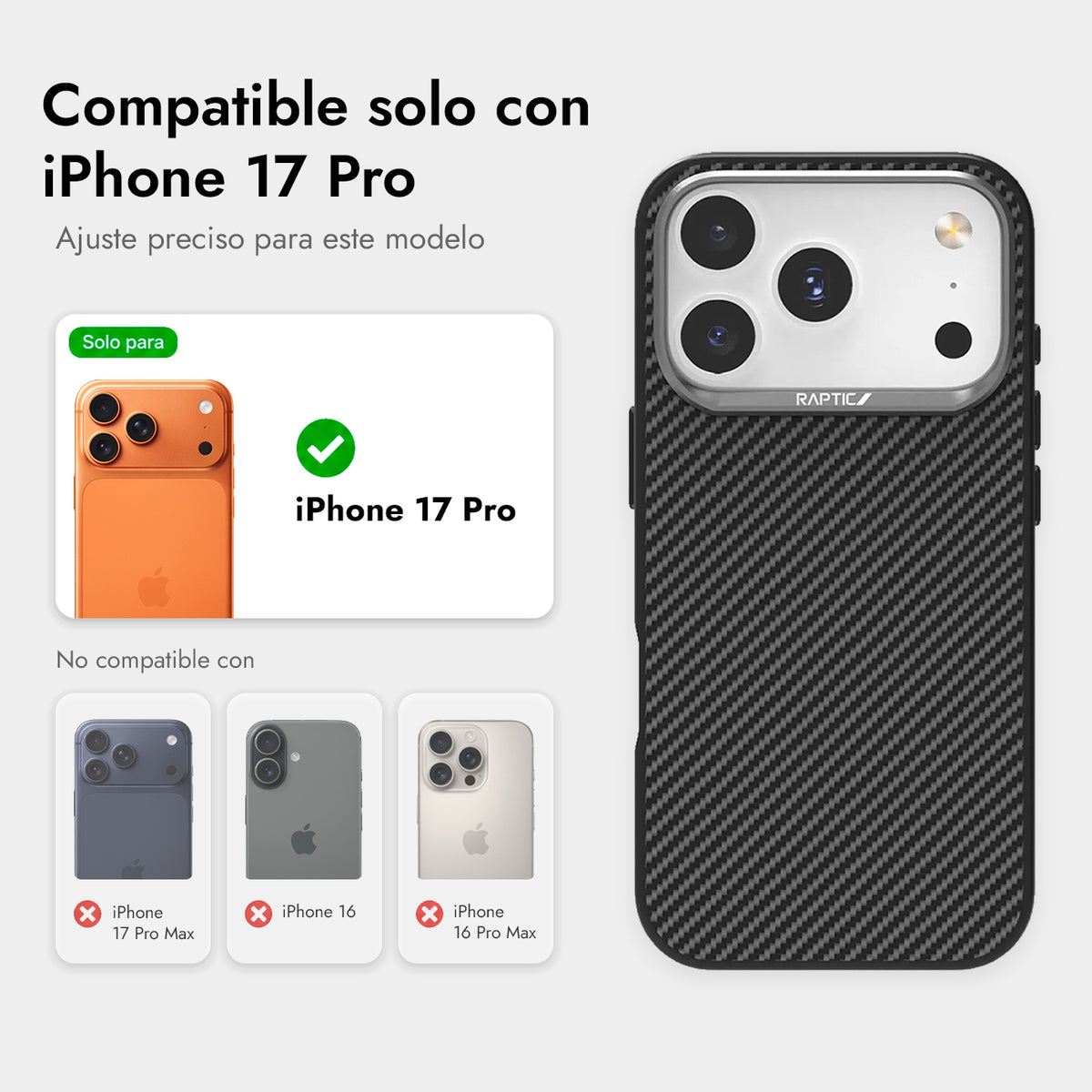 RAPTIC Funda de Fibra de Aramida 600D para iPhone 17 Pro/18 Pro Compatible con MagSafe, Negro