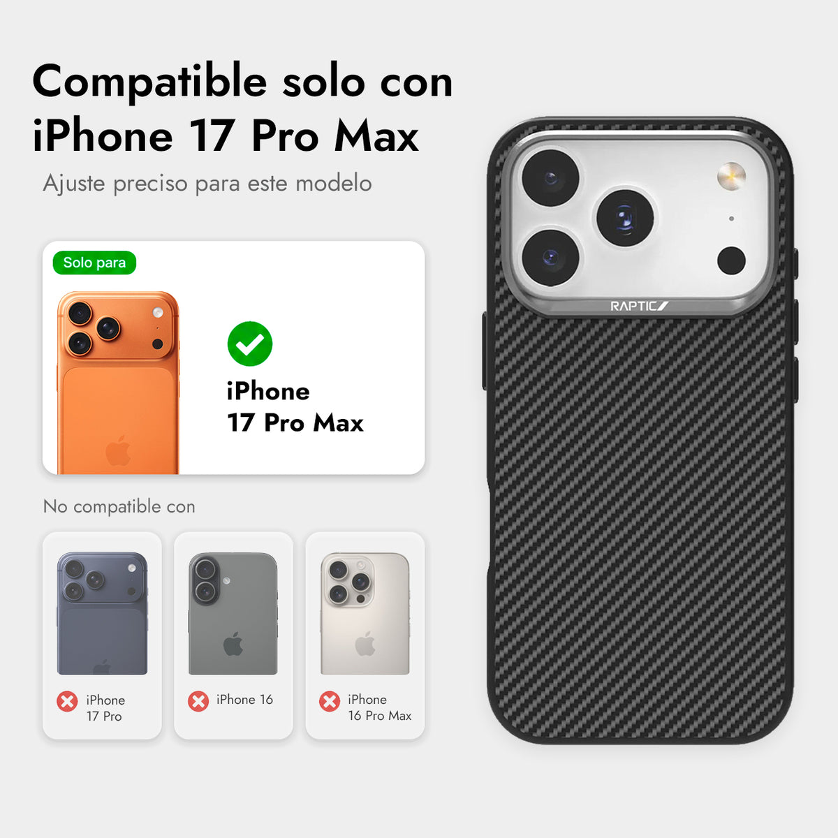 RAPTIC Funda de Fibra de Aramida 600D para iPhone 17 Pro Max/18 Pro Max Compatible con MagSafe, Negro