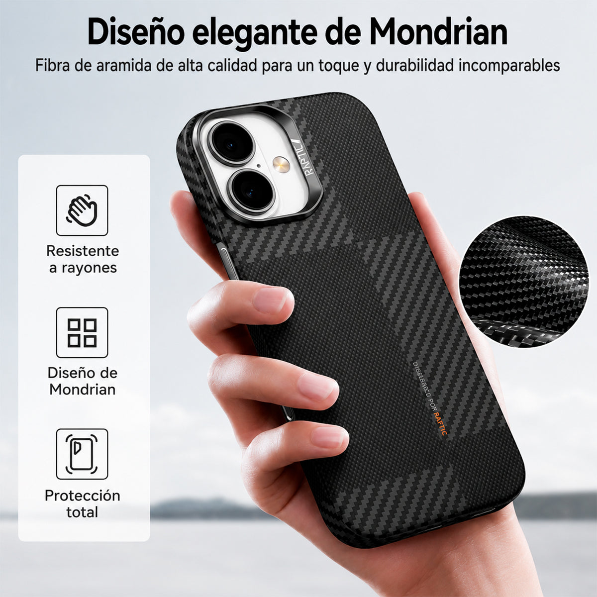 RAPTIC Funda Geotik de Fibra de Aramida para iPhone 17 Compatible con MagSafe, Mondrian