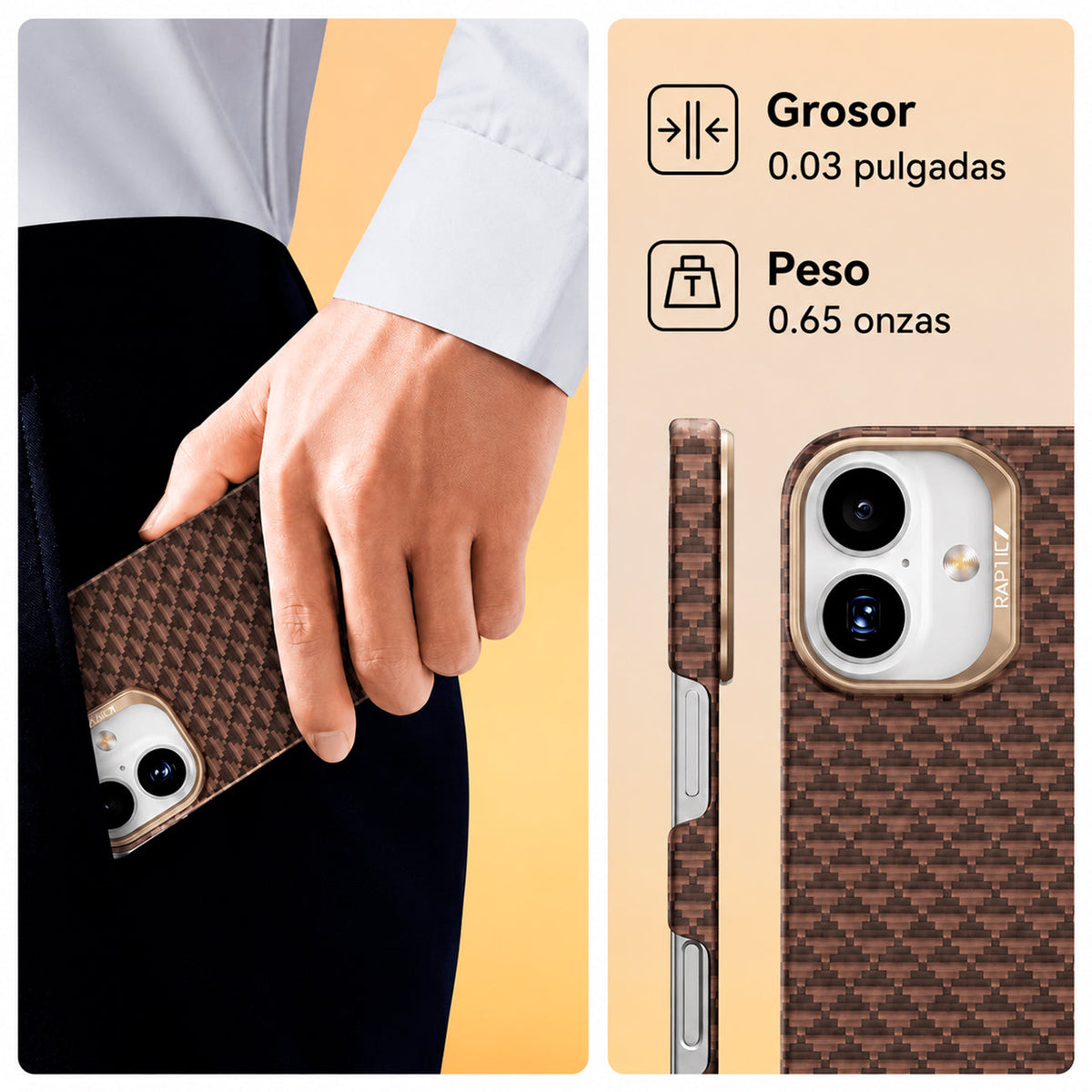 RAPTIC Funda Origen Natural de Fibra de Aramida para iPhone 17 Compatible con MagSafe, Humble