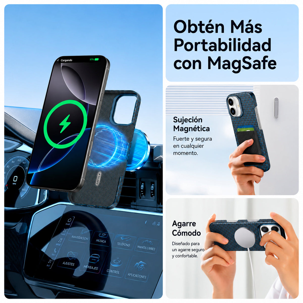 RAPTIC Funda Origen Natural de Fibra de Aramida para iPhone 17 Compatible con MagSafe, Profound