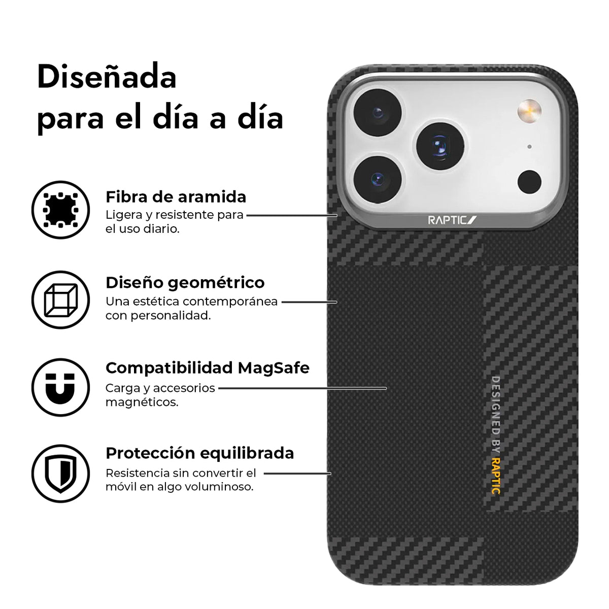 RAPTIC Funda Geotik de Fibra de Aramida para iPhone 17 Pro/18 Pro Compatible con MagSafe, Mondrian