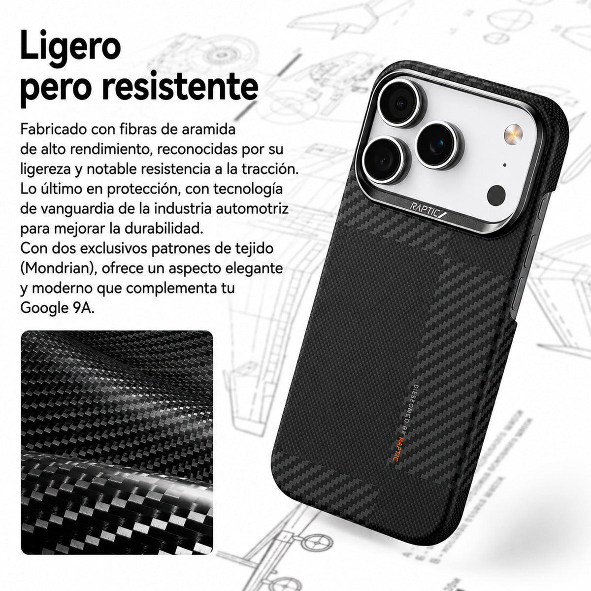 RAPTIC Funda Geotik de Fibra de Aramida para iPhone 17 Pro Max/18 Pro Max Compatible con MagSafe, Mondrian