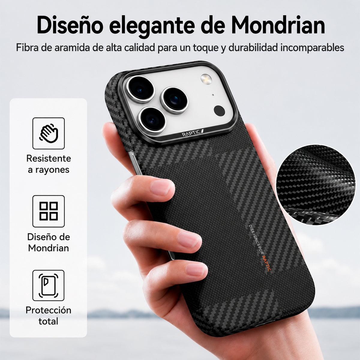 RAPTIC Funda Geotik de Fibra de Aramida para iPhone 17 Pro/18 Pro Compatible con MagSafe, Mondrian