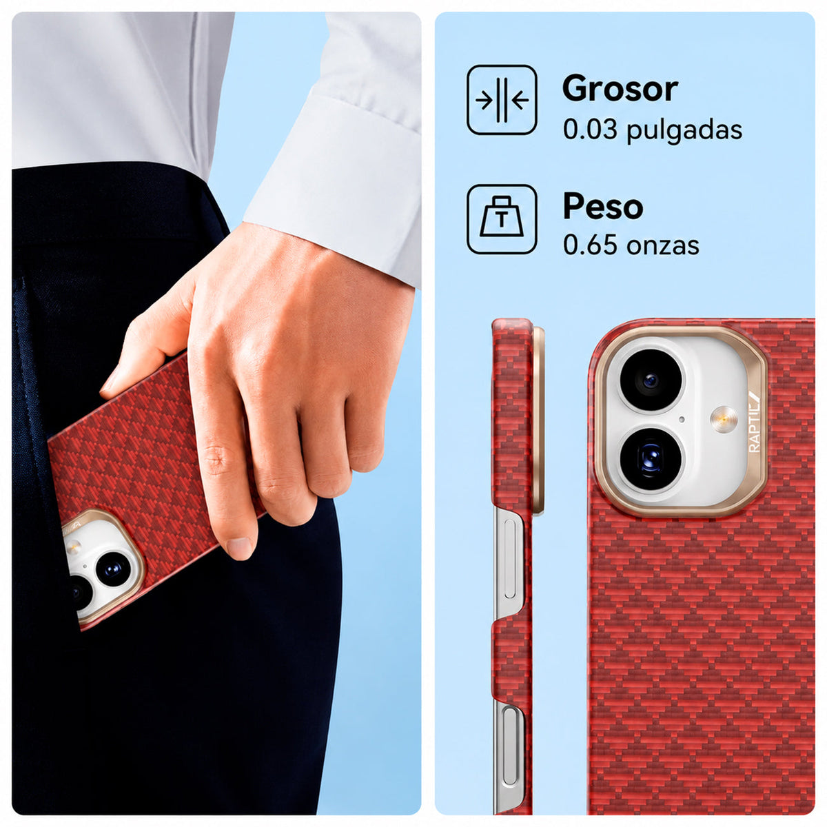 RAPTIC Funda Origen Natural de Fibra de Aramida para iPhone 17 Compatible con MagSafe, Oriental