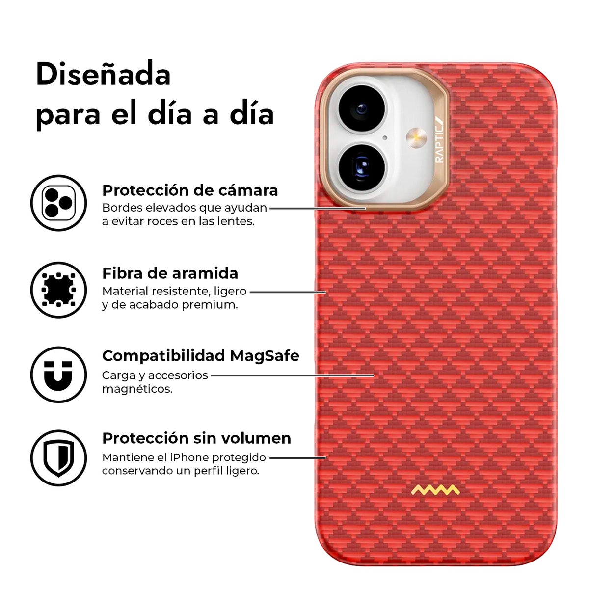 RAPTIC Funda Origen Natural de Fibra de Aramida para iPhone 17 Compatible con MagSafe, Oriental