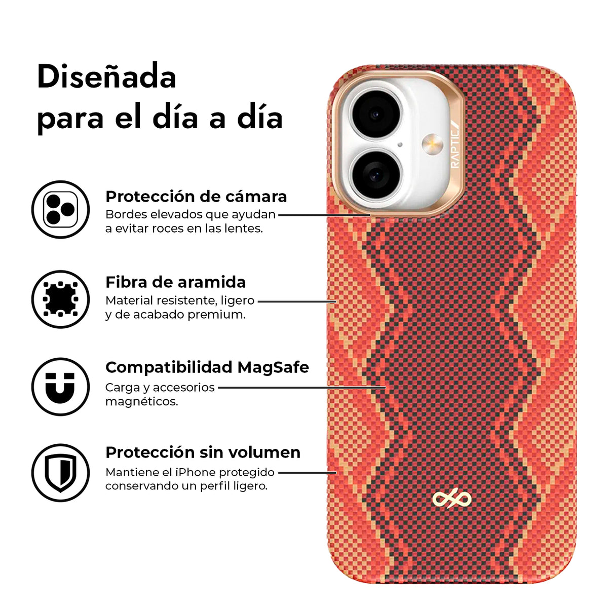 RAPTIC Funda Skin-Bionic de Fibra de Aramida para iPhone 17 Compatible con MagSafe, Snake