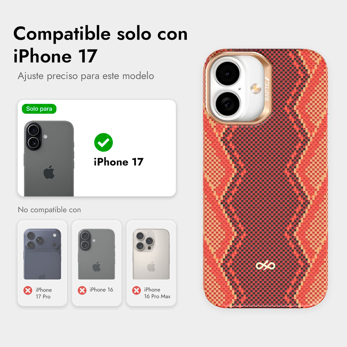 RAPTIC Funda Skin-Bionic de Fibra de Aramida para iPhone 17 Compatible con MagSafe, Snake
