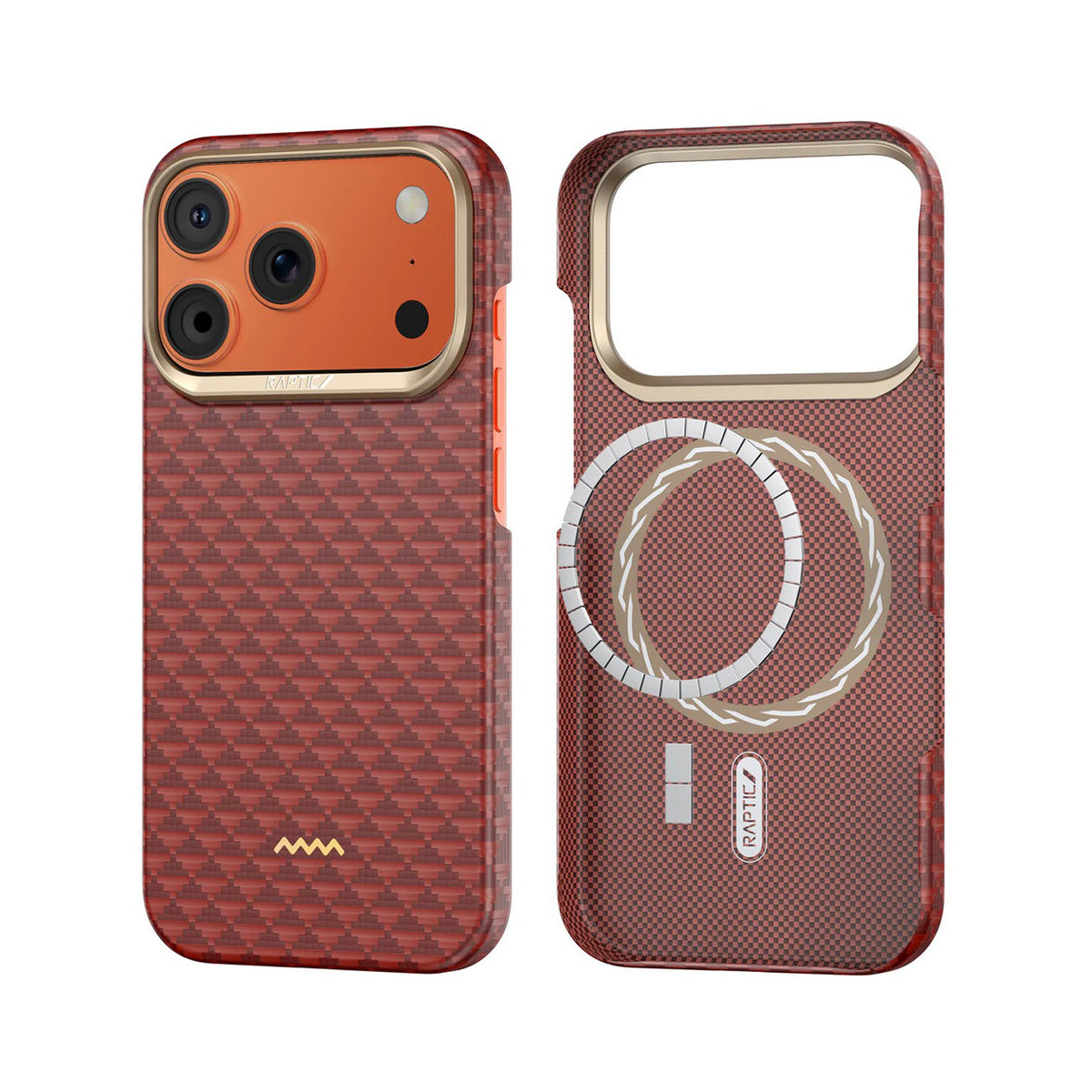 RAPTIC Funda Skin Origin de Fibra de Aramida para iPhone 17 Pro/18 Pro Compatible con MagSafe, Oriental