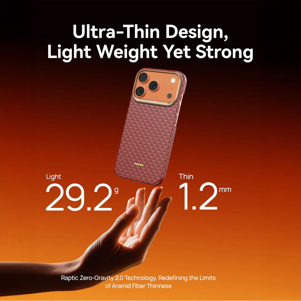 RAPTIC Funda Skin Origin de Fibra de Aramida para iPhone 17 Pro Max/18 Pro Max Compatible con MagSafe, Oriental