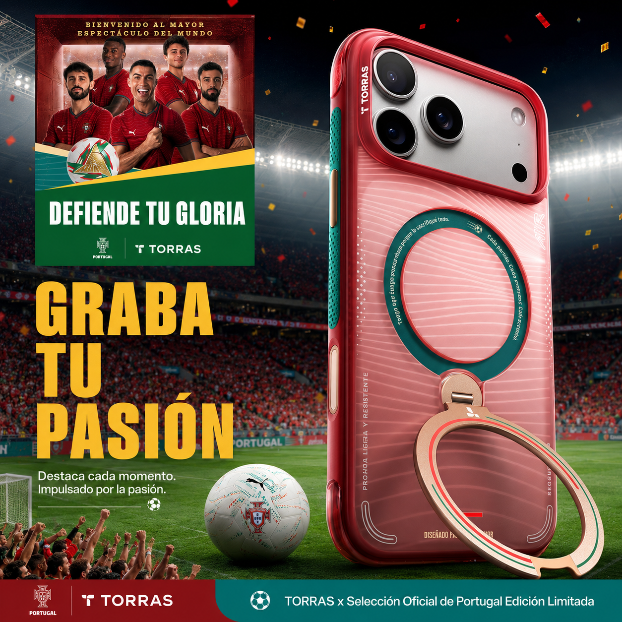 TORRAS × Portuguese Football Federation Limited Edition Funda Ostand Q3 Air Series iPhone 17 Pro/18 Pro Wave of Passion