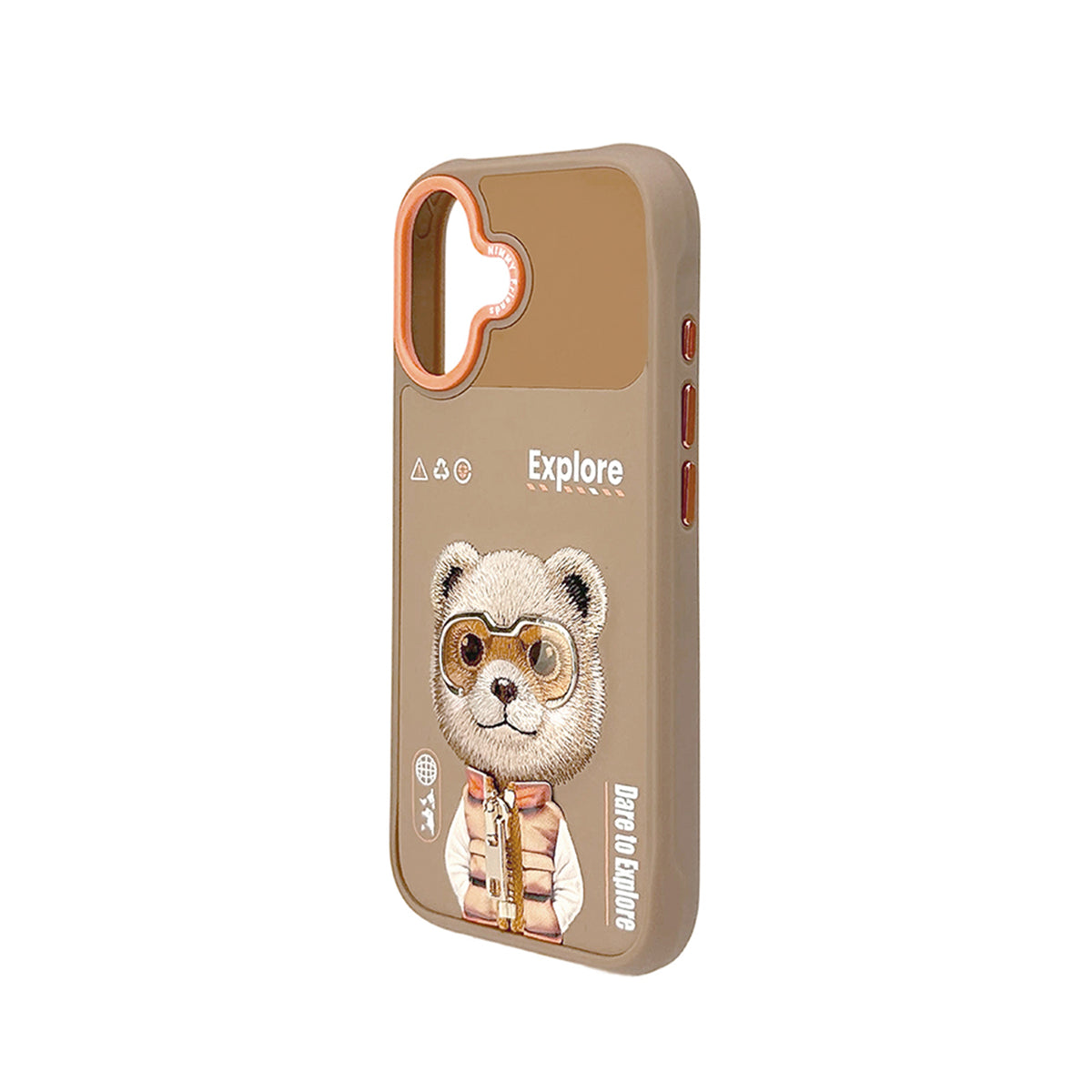 NIMMY Friends Funda Brown Bear Cool & Cute 2.0 para iPhone 16, 3D Bordada Marrón