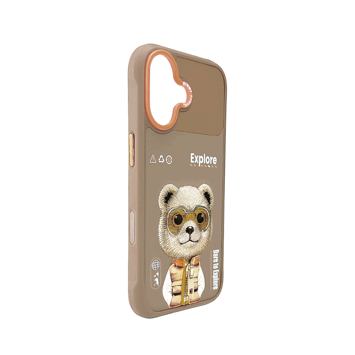 NIMMY Friends Funda Brown Bear Cool & Cute 2.0 para iPhone 16, 3D Bordada Marrón