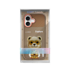 NIMMY Friends Funda Brown Bear Cool & Cute 2.0 para iPhone 16, 3D Bordada Marrón